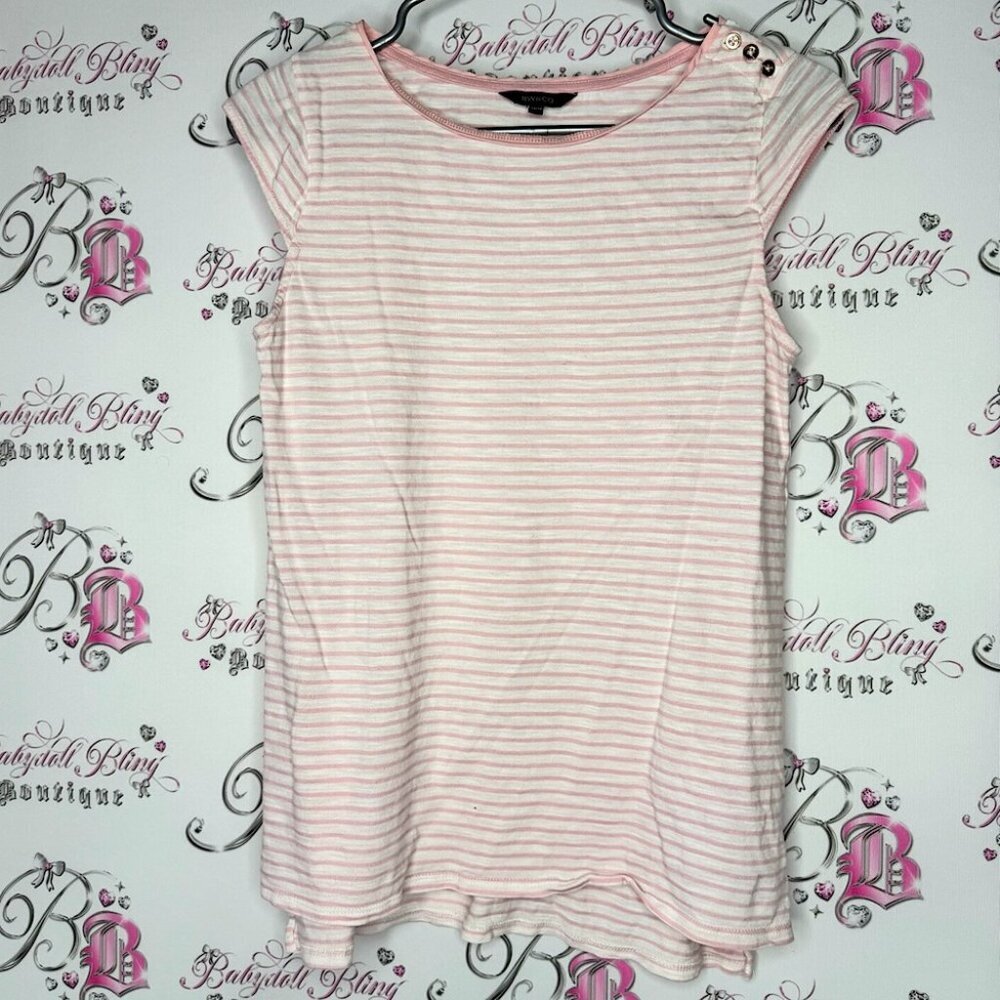 Rw&co tank top striped candy pink white buttons cute nautical beach stripes
